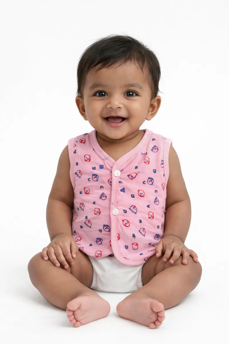 Cotton Printed Button Jhabla for Babies - Pink CLJBJ00103PIN01M