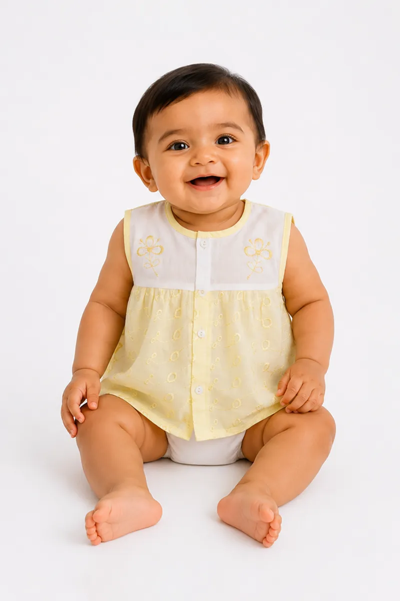 Cotton Printed Button Jhabla for Babies - Yellow