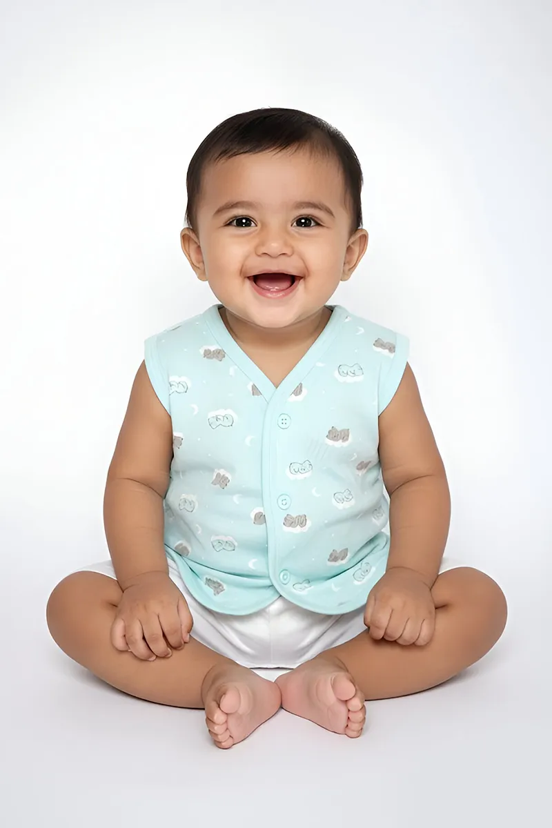 Cotton Printed Button Jhabla for Babies - Light Green CLJBJ0012LIGGRN912M