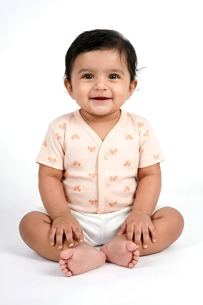 Cotton Printed Button Jhabla for Babies - Light Orange CLJBJ0016LIGORA912M