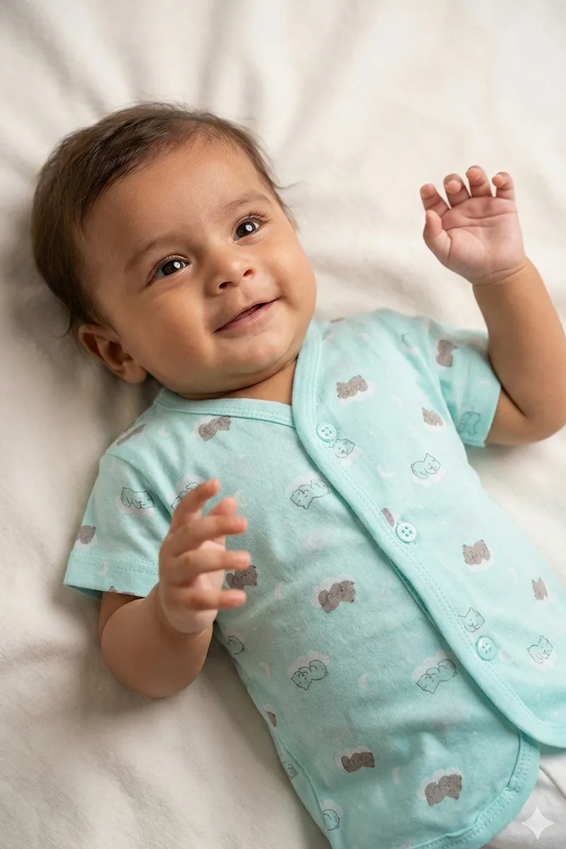 Cotton Printed Button Jhabla for Babies - Light Green CLJBJ0017LIGGRN36M