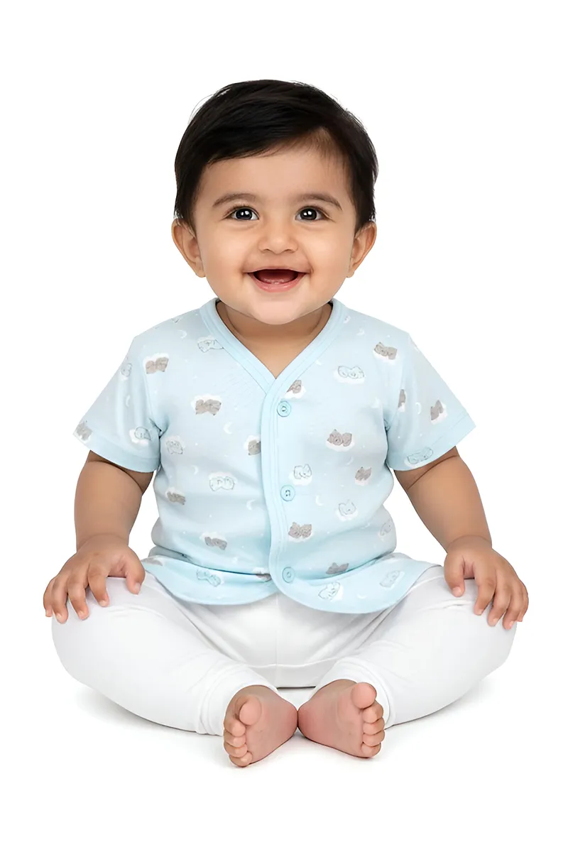 Cotton Printed Button Jhabla for Babies - Sky Blue