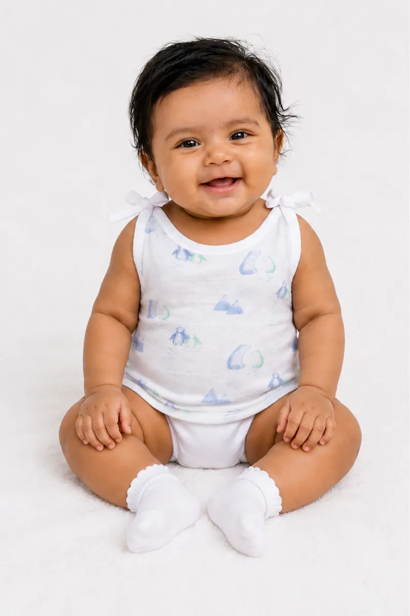 Cotton Printed Knot Jhabla for Babies - White