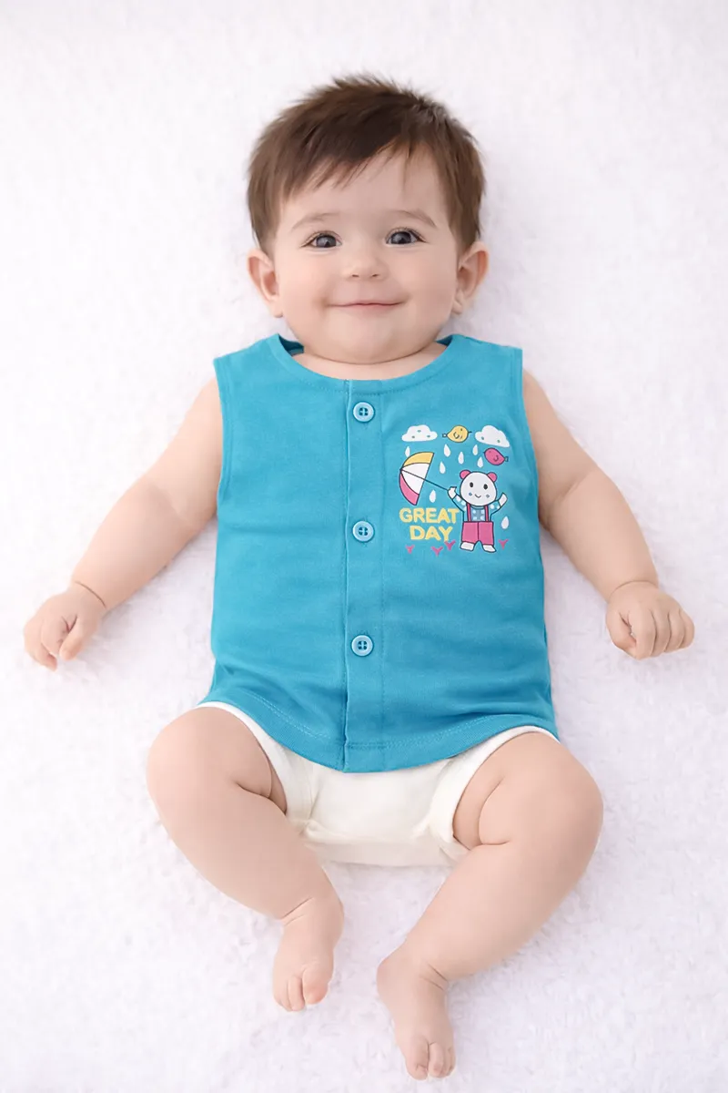 Printed Button Jhabla for Babies - Green