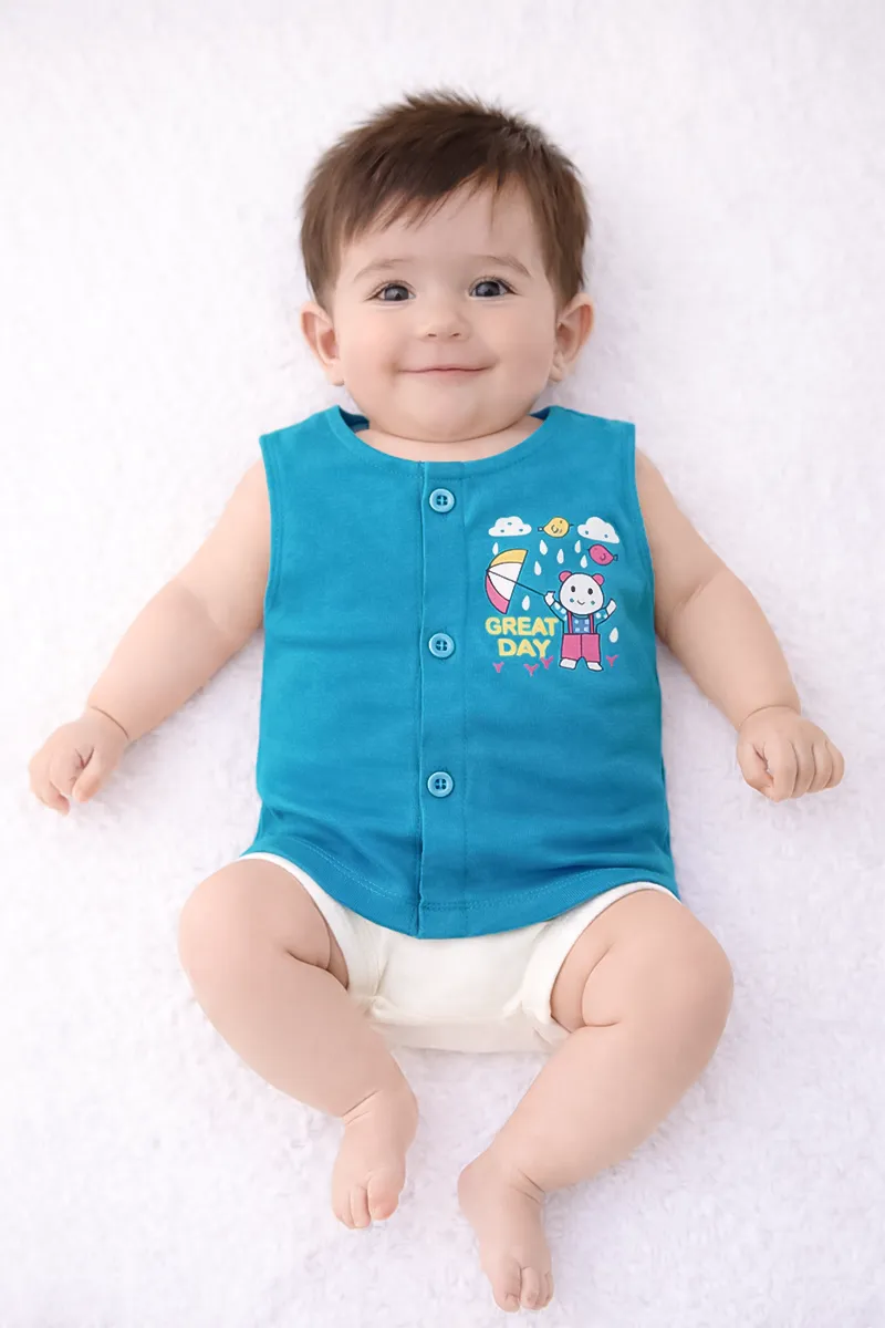 Printed Button Jhabla for Babies - Teal CLJBJ0046TEA03M