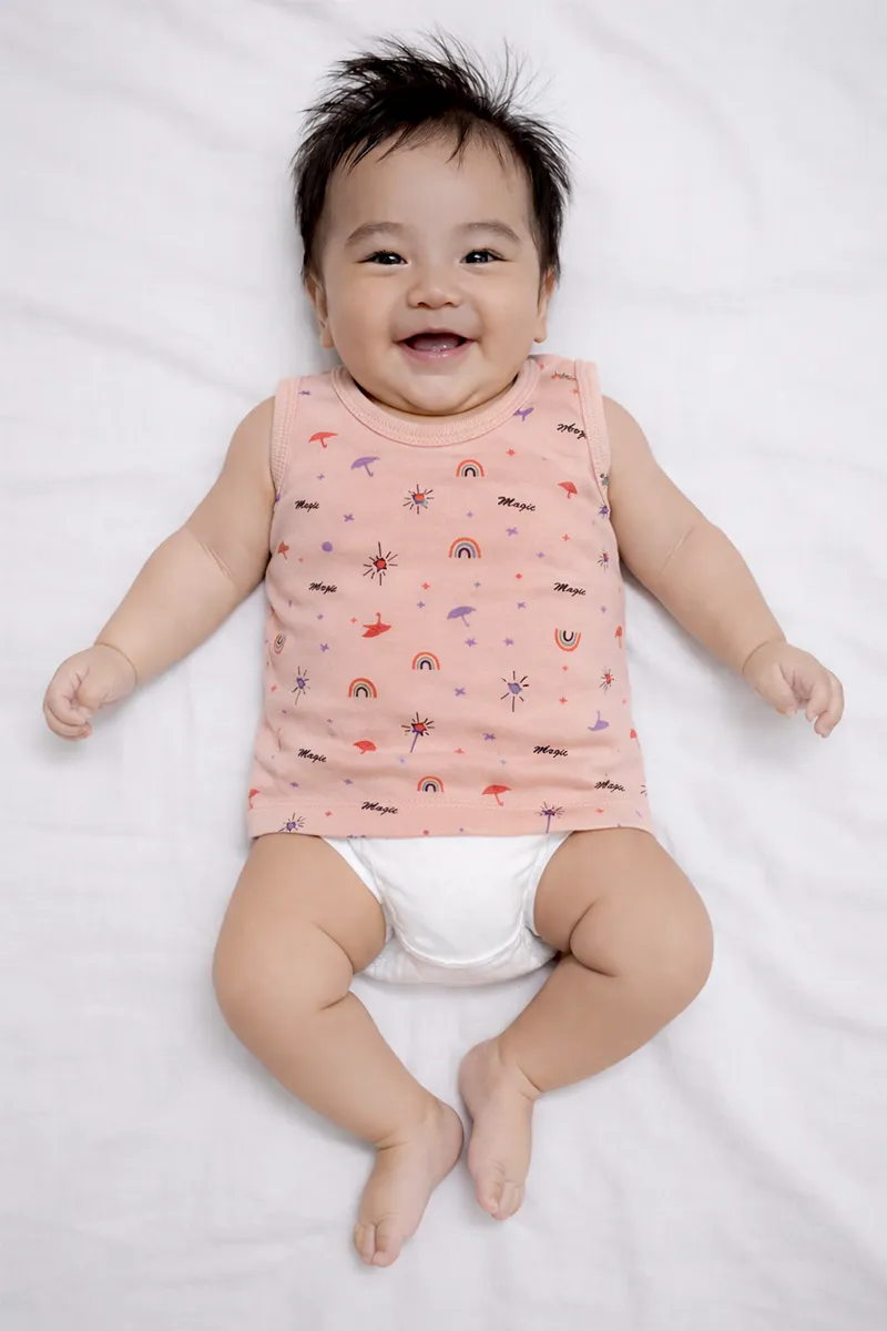 Printed Vest for Babies - Peach CLJBJ0057PEA03M