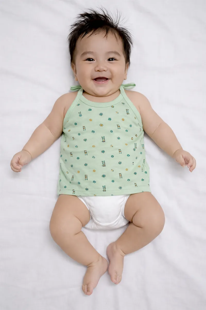 Printed Knot Jhabla for Babies - Green