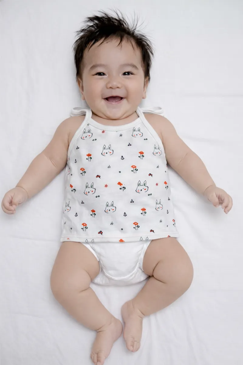 Printed Knot Jhabla for Babies - White