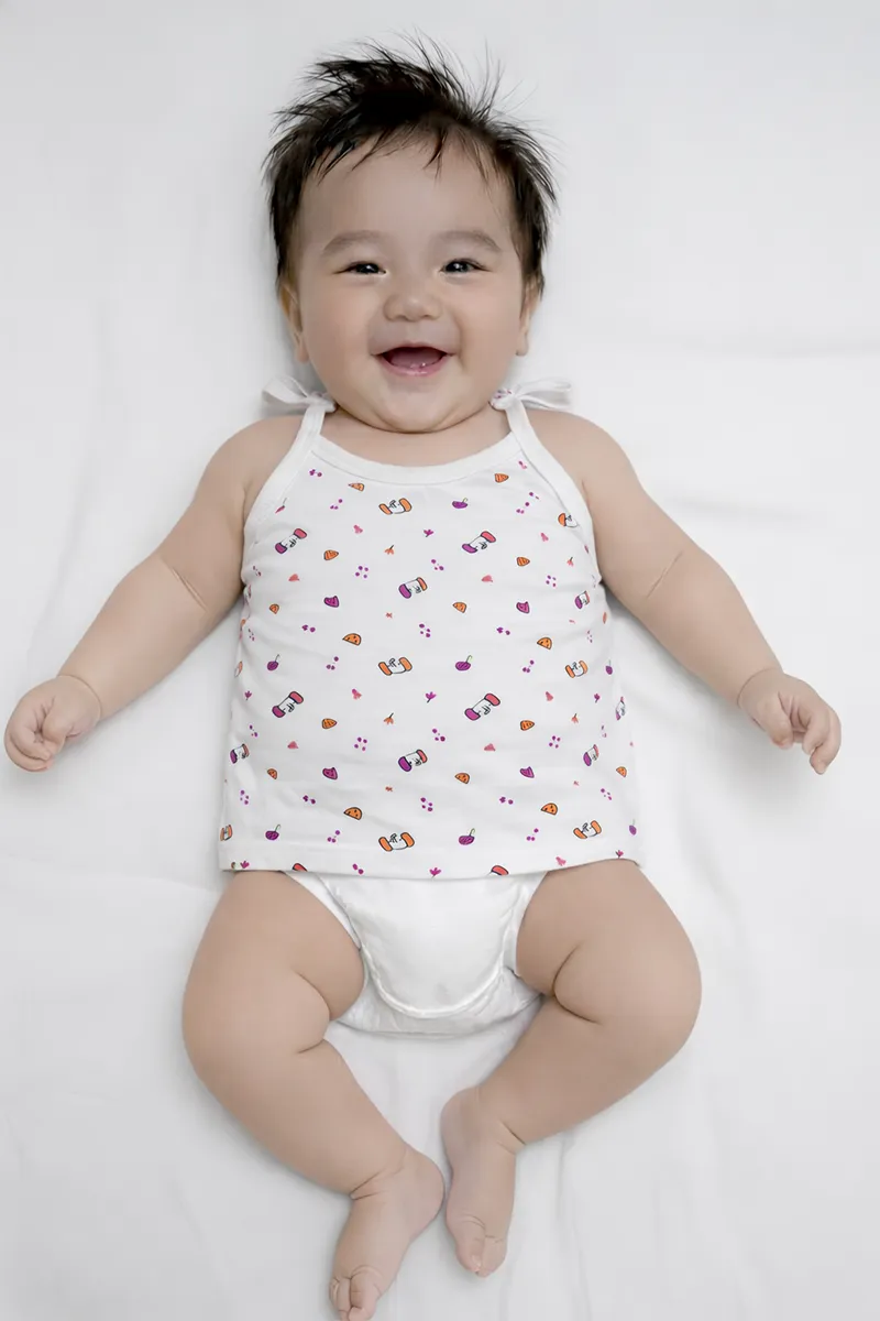 Printed Knot Jhabla for Babies - White CLJBJ0068WHI03M