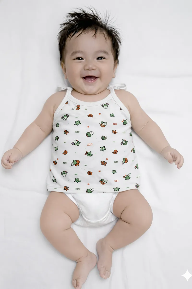 Printed Knot Jhabla for Babies - White CLJBJ0069WHI03M