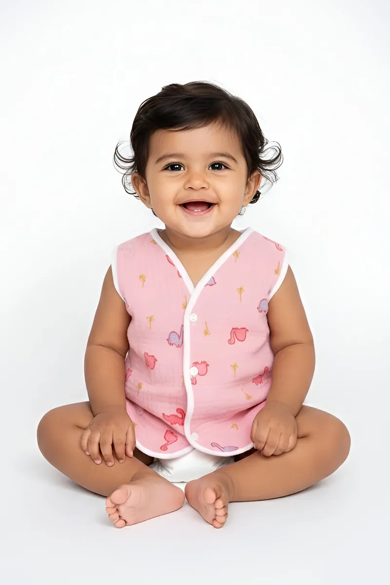 Cotton Button Jhabla for Babies - Cham Pink