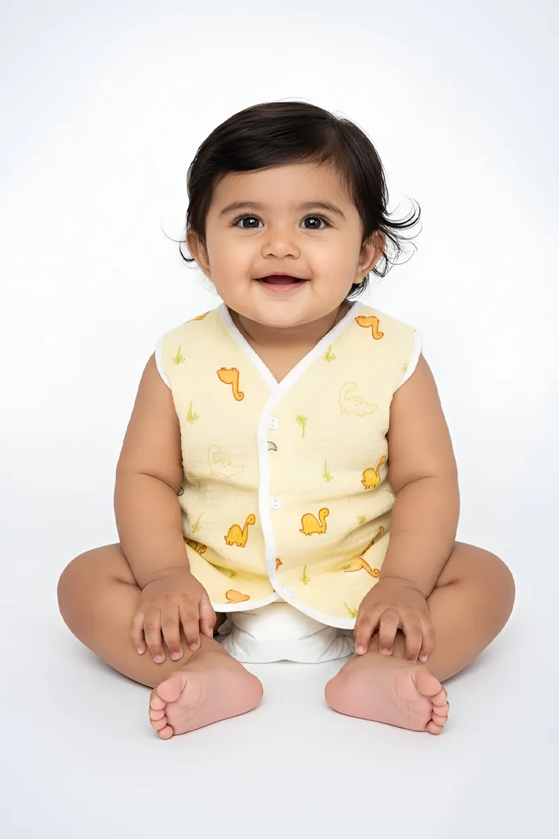 Cotton Button Jhabla for Babies - Yellow CLJBJ006YEL03M