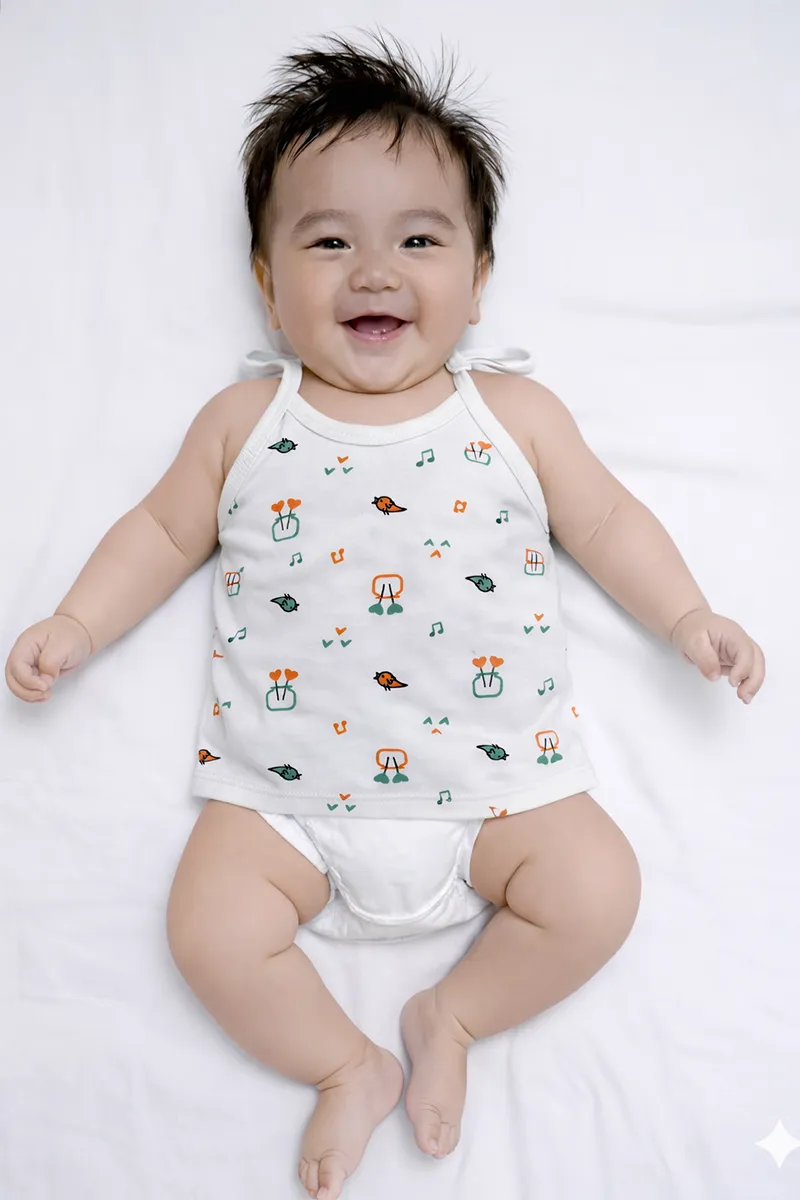 Printed Knot Jhabla for Babies - White