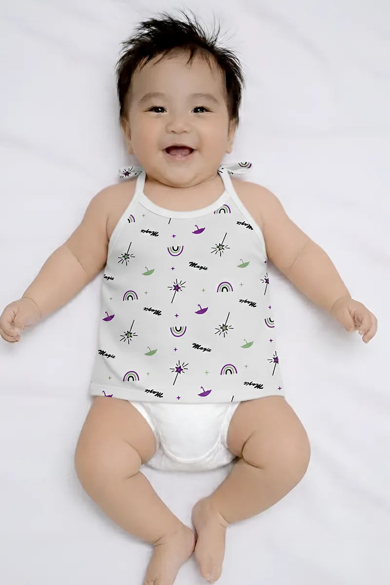 Printed Knot Jhabla for Babies - White