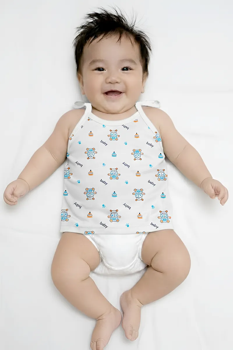 Printed Knot Jhabla for Babies - White CLJBJ0075WHI03M