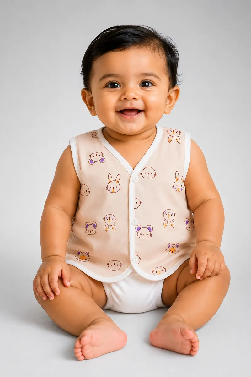 Cotton Printed Button Jhabla for Babies - Peach CLJBJ0087PEA36M
