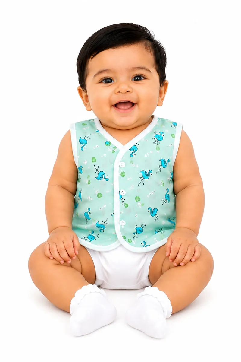 Cotton Printed Button Jhabla for Babies - Green
