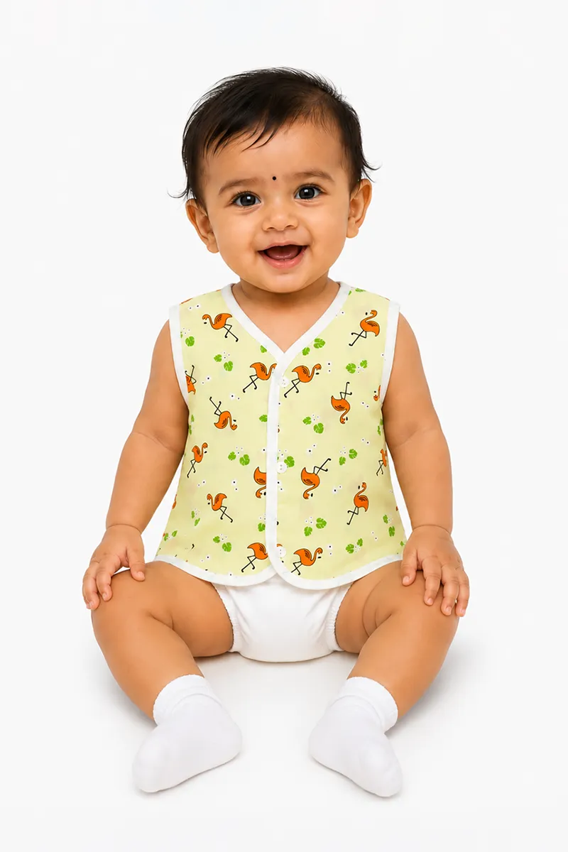 Cotton Printed Button Jhabla for Babies - Yellow CLJBJ0088YEL36M