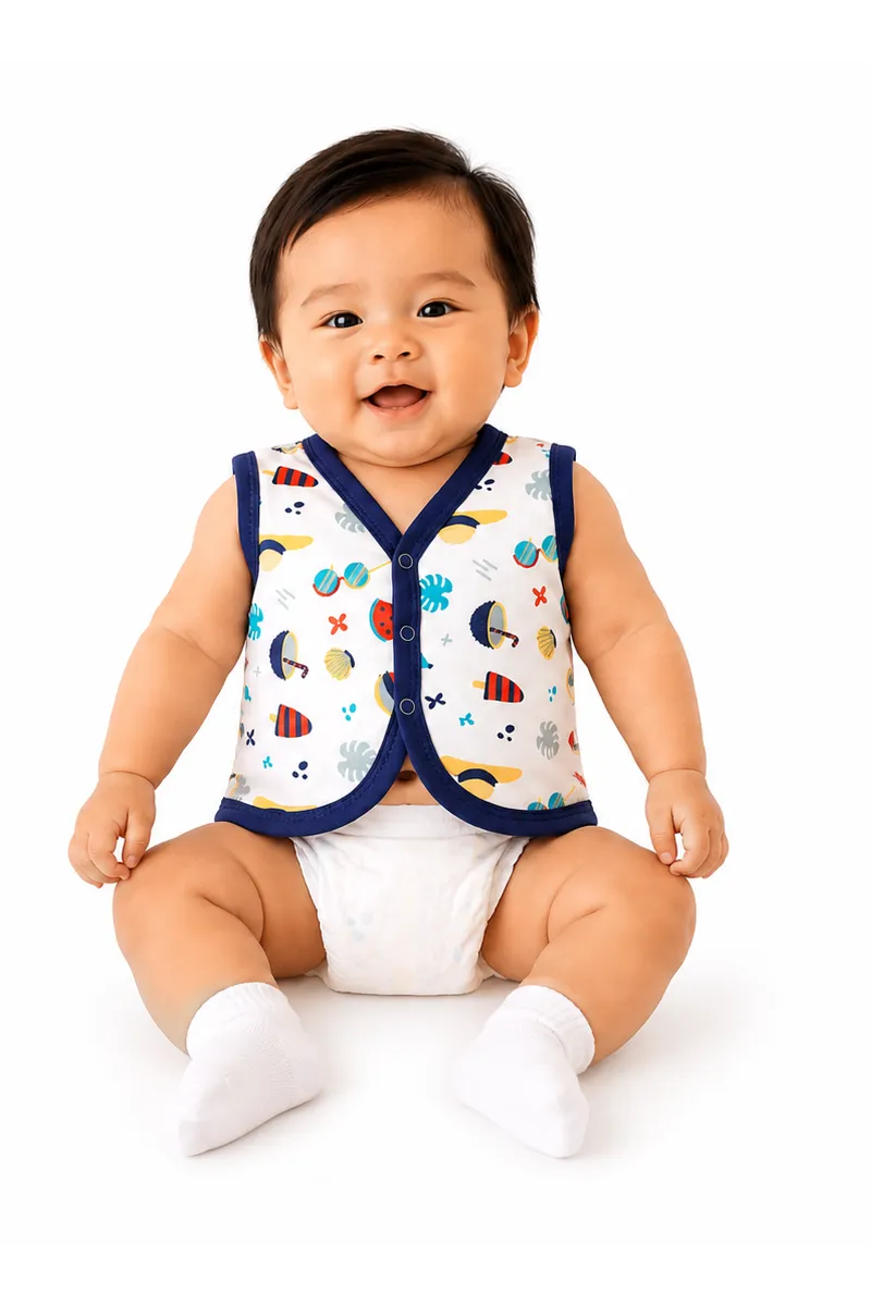 Cotton Printed Button Jhabla for Babies - Navy Blue