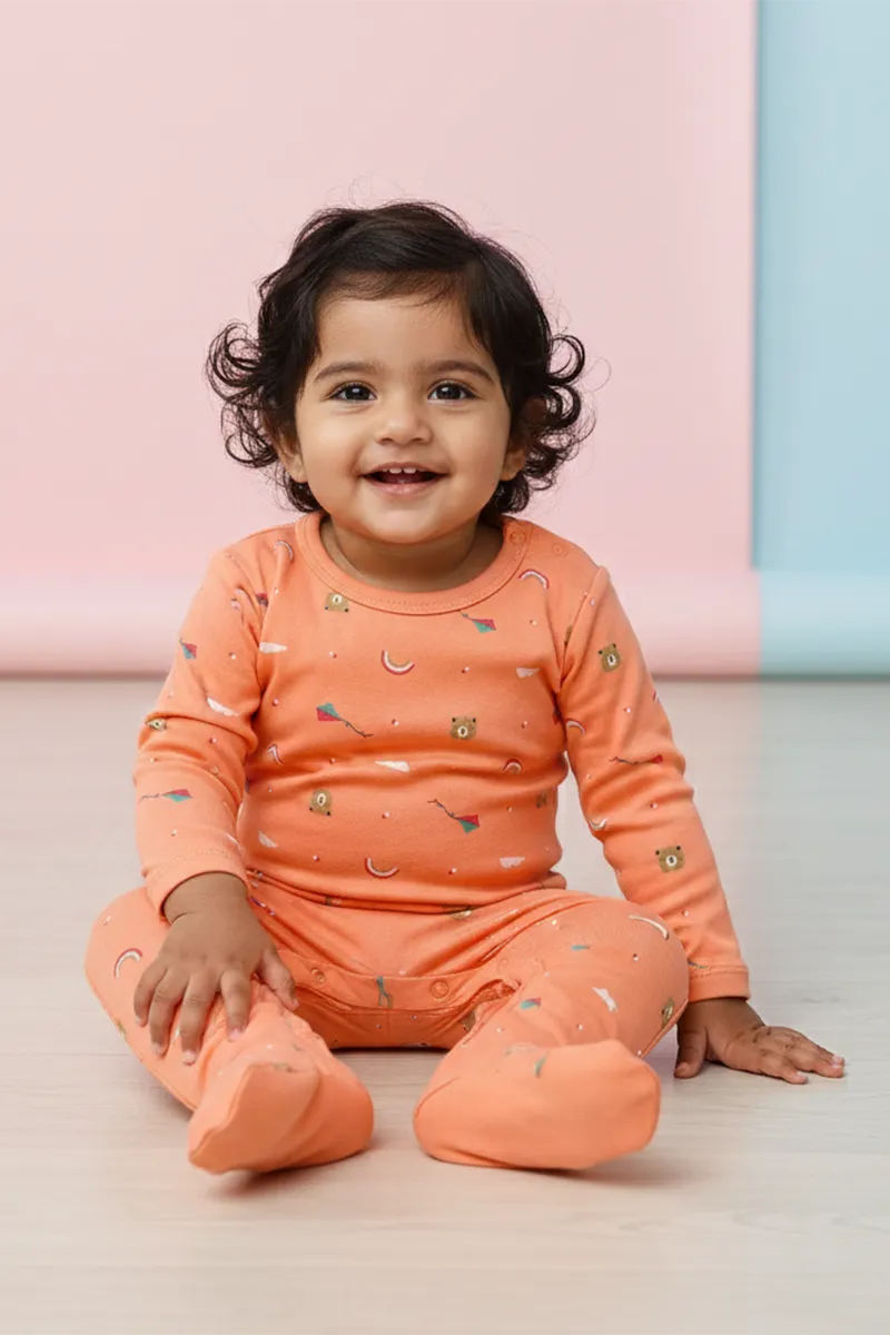 Cotton Rompers for Baby Girl - Orange
