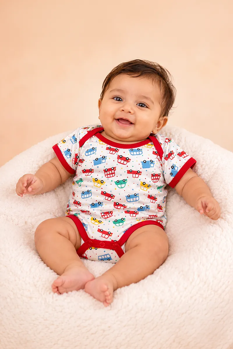 Cotton Printed Rompers for Babies - White