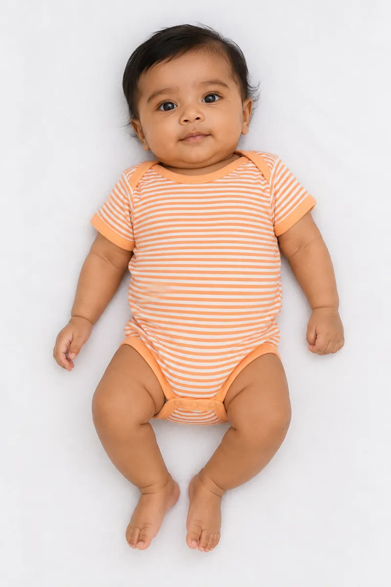 Cotton Striped Rompers for Babies - Peach