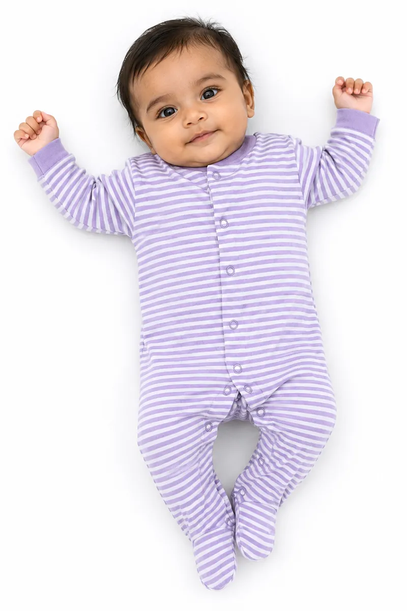 Cotton Striped Rompers for Babies - Lavender