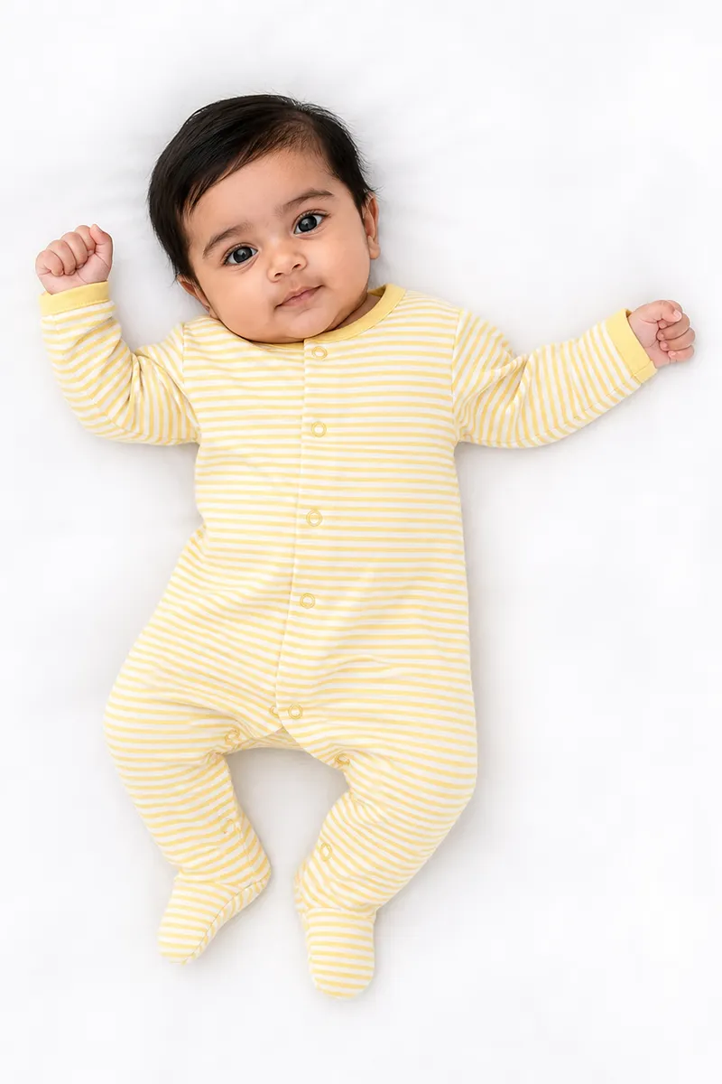 Cotton Striped Rompers for Babies - Yellow