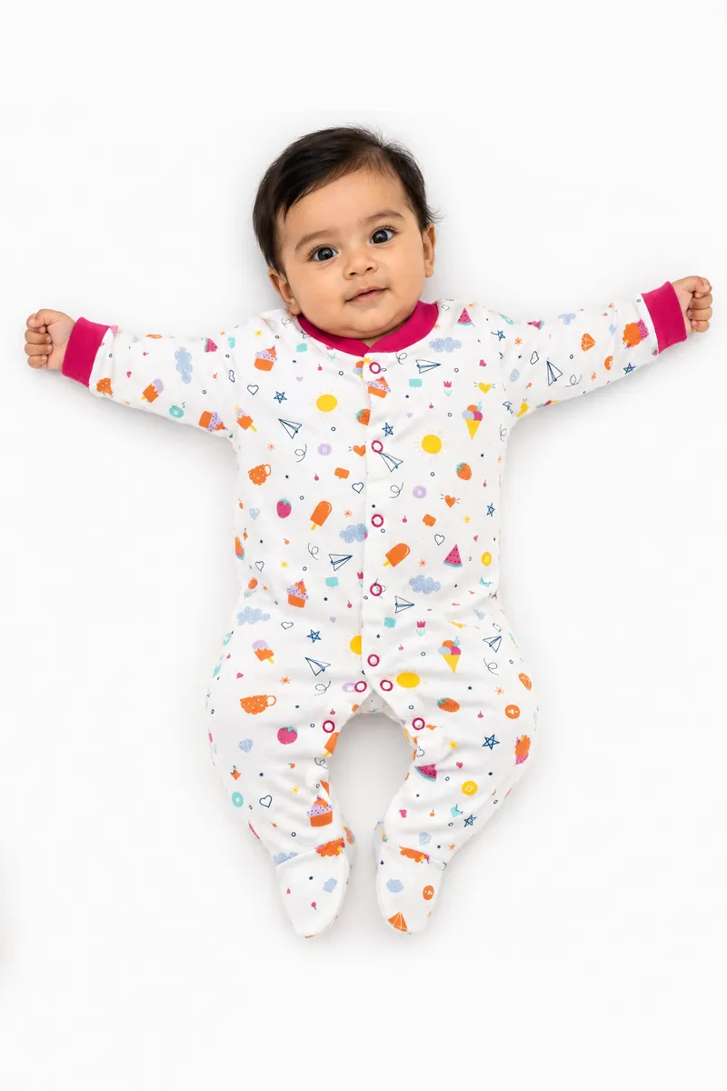 Cotton Printed Rompers for Babies - White