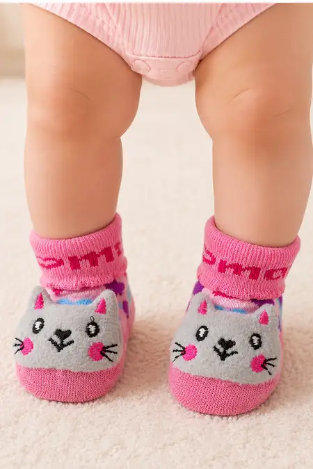 Ankle-Length Anti-Slip Bootie Socks for Babies -  Pink
