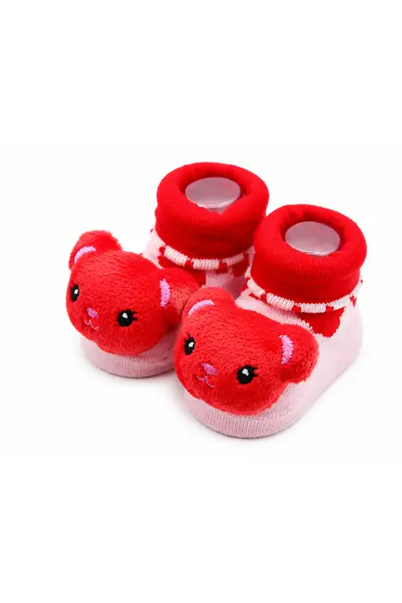 Ankle-Length Anti-Slip Bootie Socks for Babies -  Red
