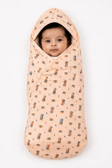 Cotton Printed Swaddle for Babies -  Peach