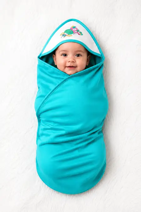 Interlock Solid Hooded Swaddle Wrap for Babies - Green