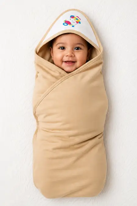 Interlock Solid Hooded Swaddle Wrap for Babies - Sandal