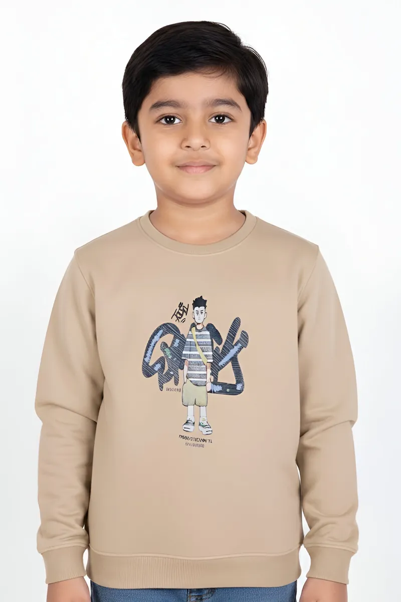 Cotton Printed Sweatshirt for Baby Boys - Beige
