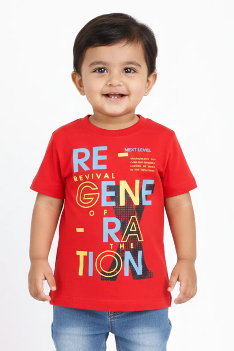 Printed Cotton T-Shirt for Baby Boys - Red