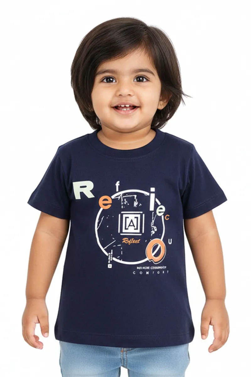 Printed Cotton T-Shirt for Baby Boys - Navy Blue CLJBT00118NAV612M
