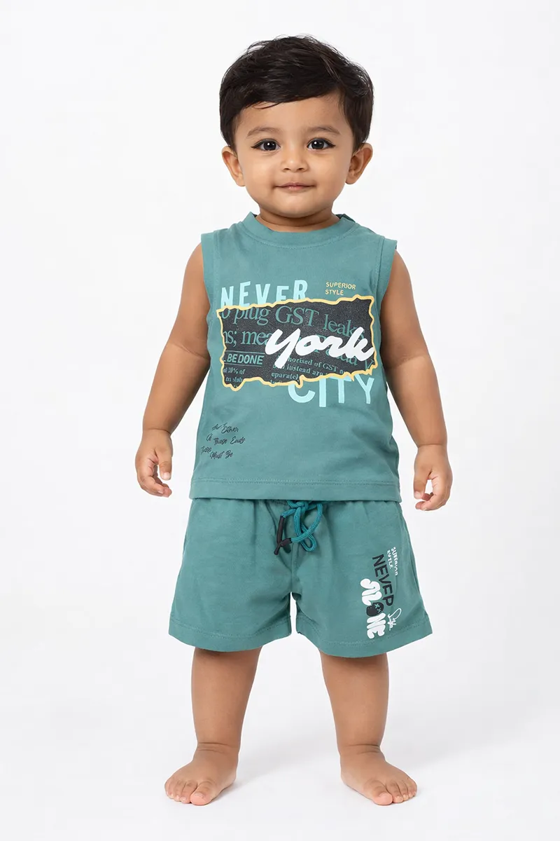 Sleeveless Tencel T-Shirt with Shorts Set for Baby Boys - Green
