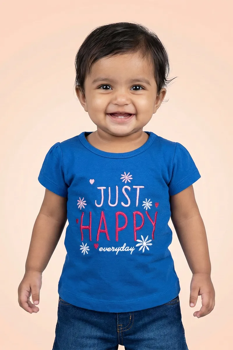 Printed Cotton T-Shirt for Baby Girls - Blue CLJBT00162BLU612M