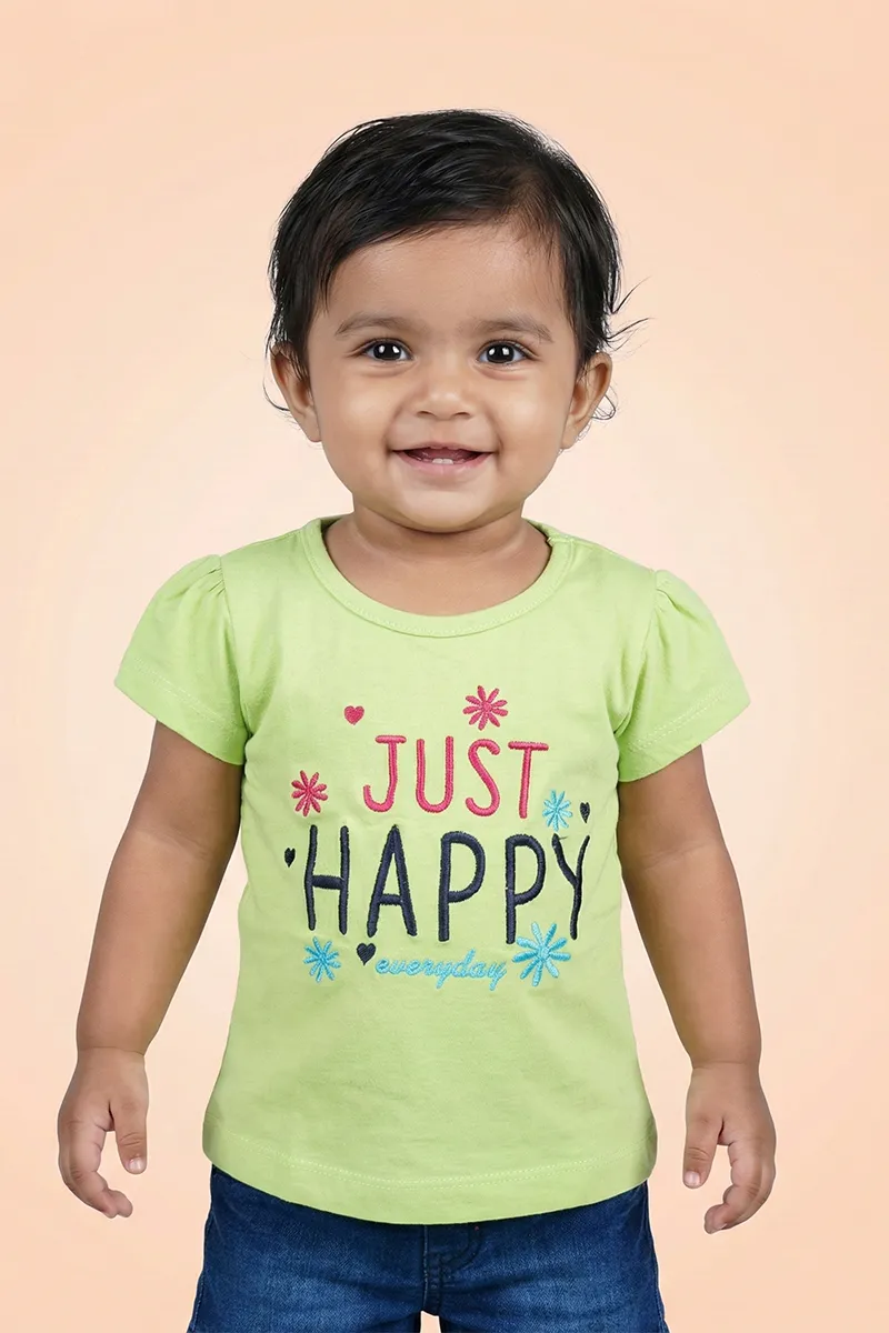 Printed Cotton T-Shirt for Baby Girls - Green CLJBT00162GRN612M