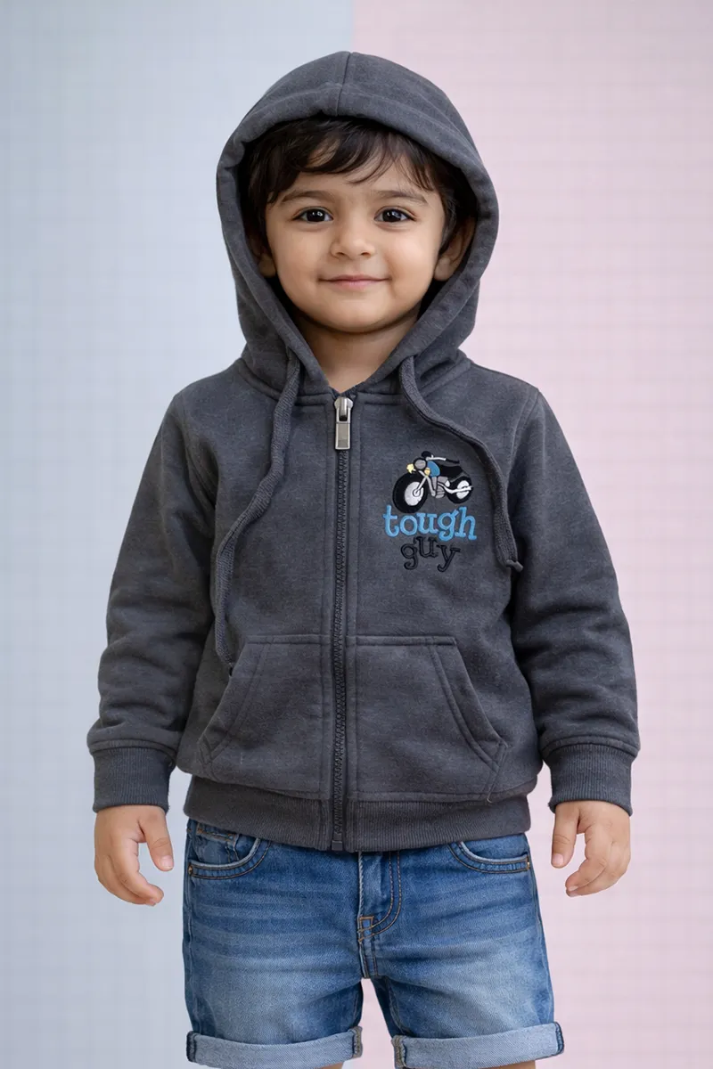 Cotton Blend Solid Hoodie for Baby Boys - Dark Grey CLJBT00165DARGRE612M
