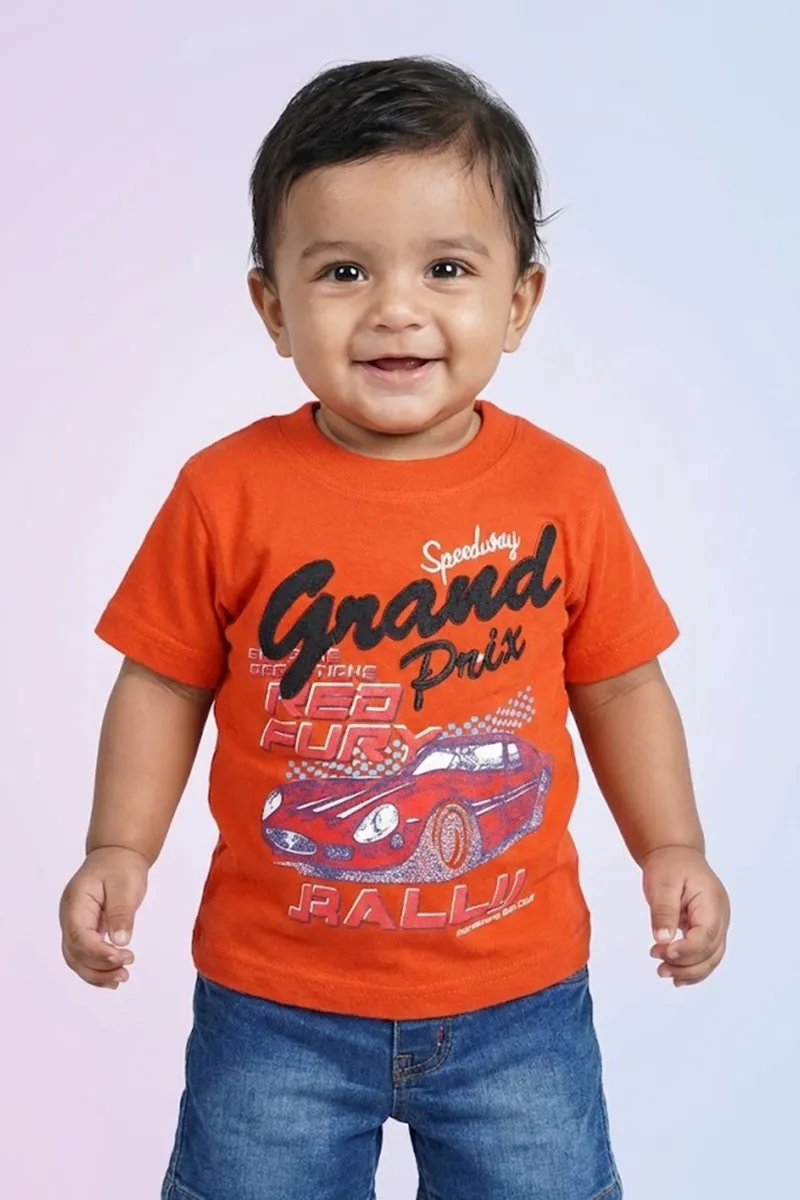 Printed T-Shirt for Baby Boys - Rust CLJBT00168RUS612M