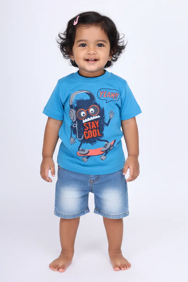 Printed T-Shirt for Baby Boys - Blue CLJBT00169BLU612M