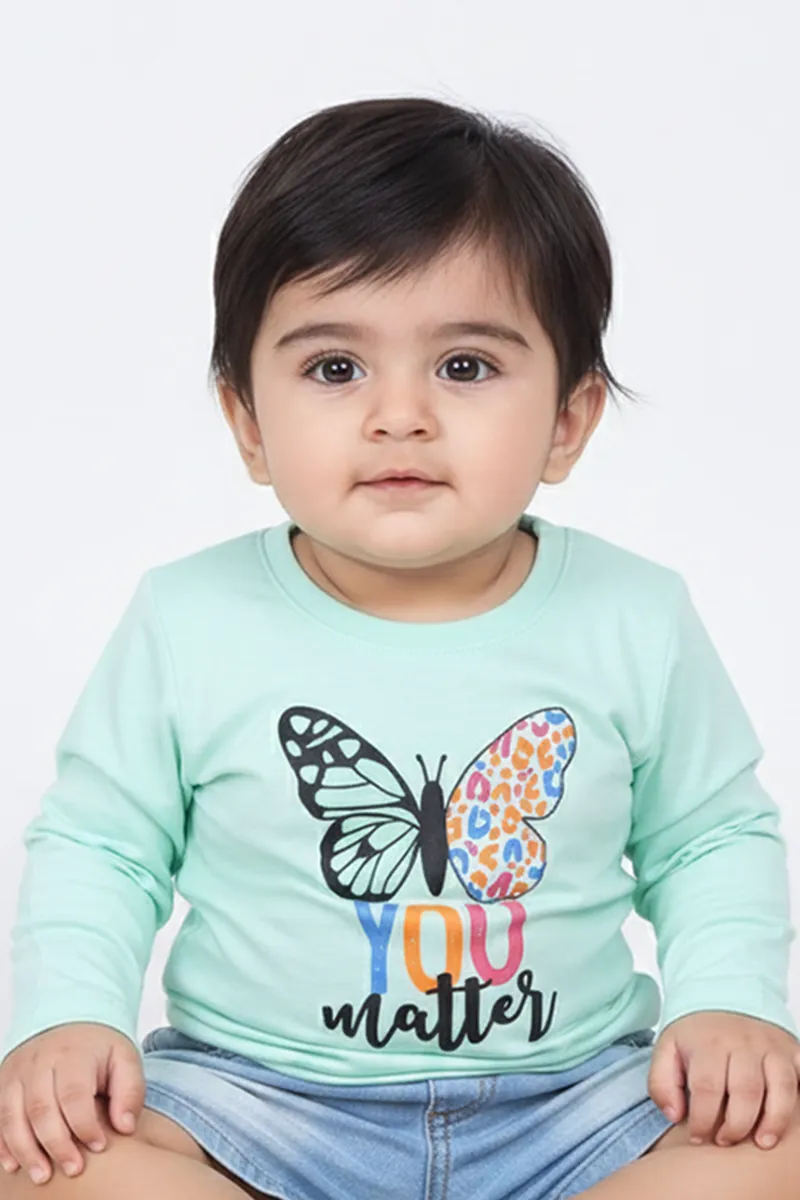 Printed Full-Sleeve T-Shirt for Baby Girls - Green