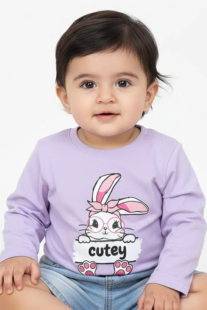 Printed Full-Sleeve T-Shirt for Baby Girls - Lavender