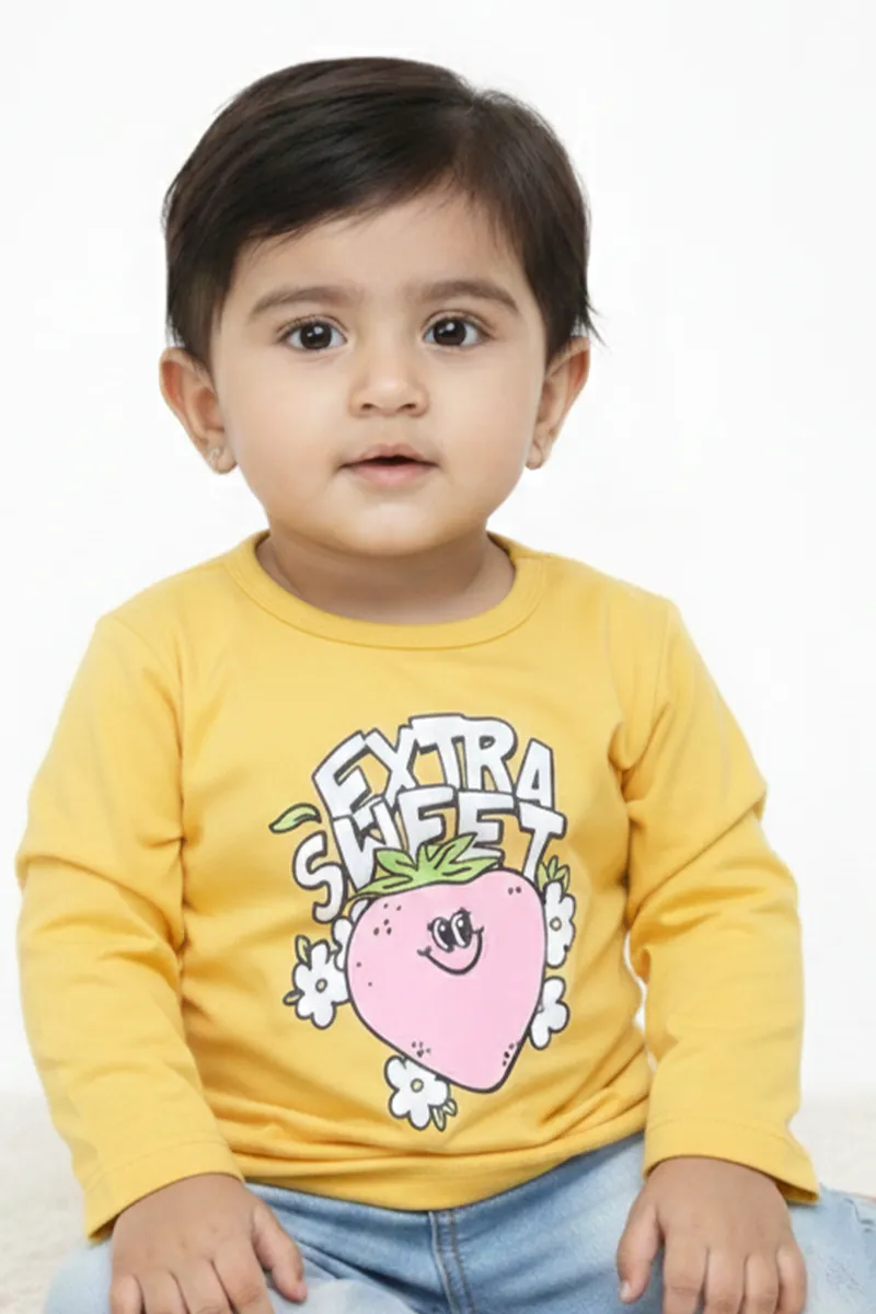 Printed Full-Sleeve T-Shirt for Baby Girls - Yellow