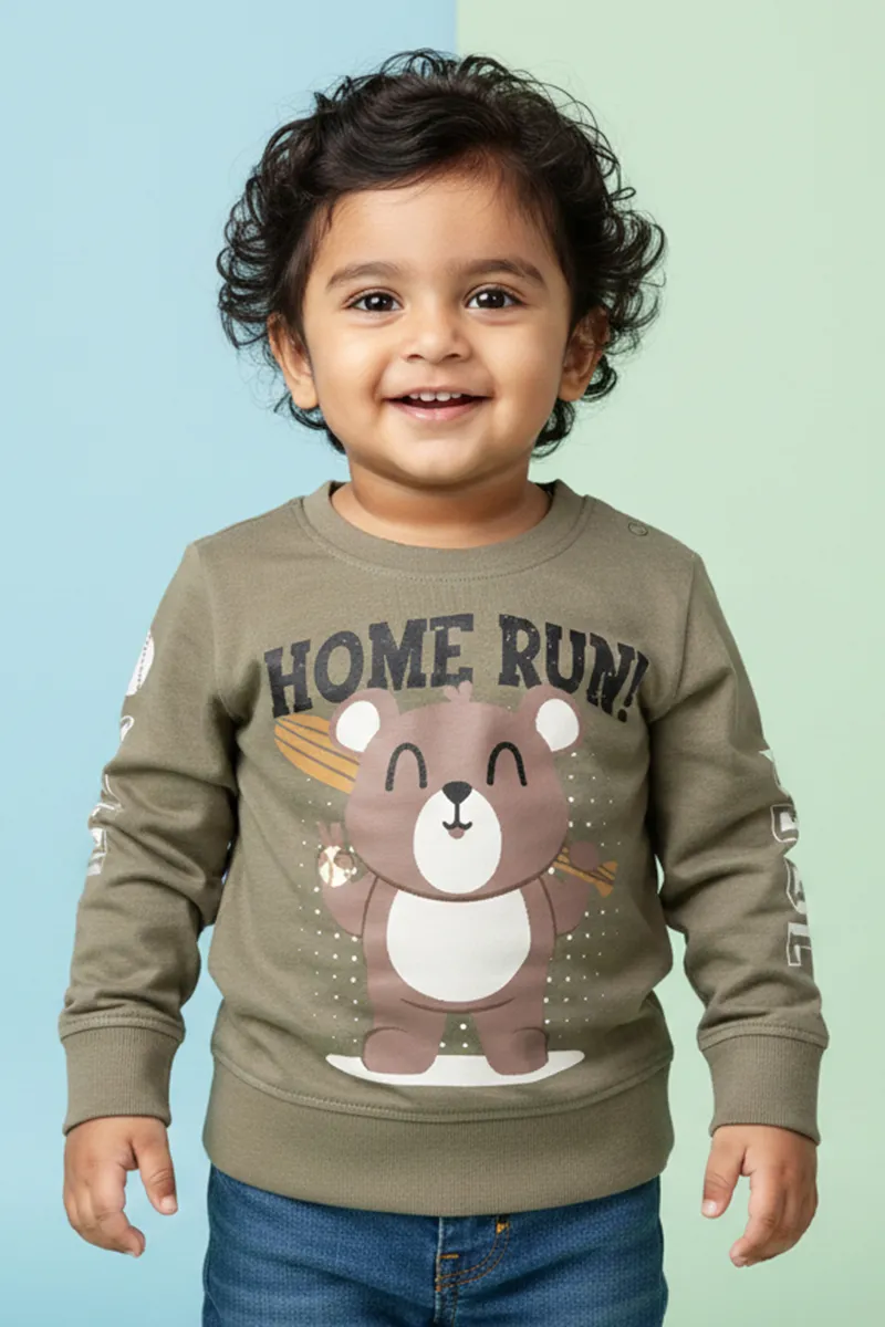 Printed Full-Sleeve T-Shirt for Baby Boys - Sage