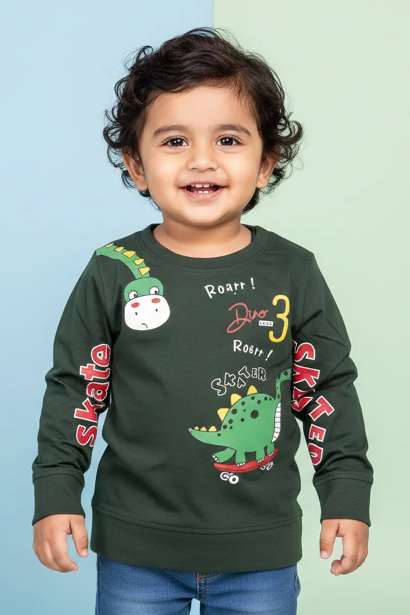Printed Full-Sleeve T-Shirt for Baby Boys - Green