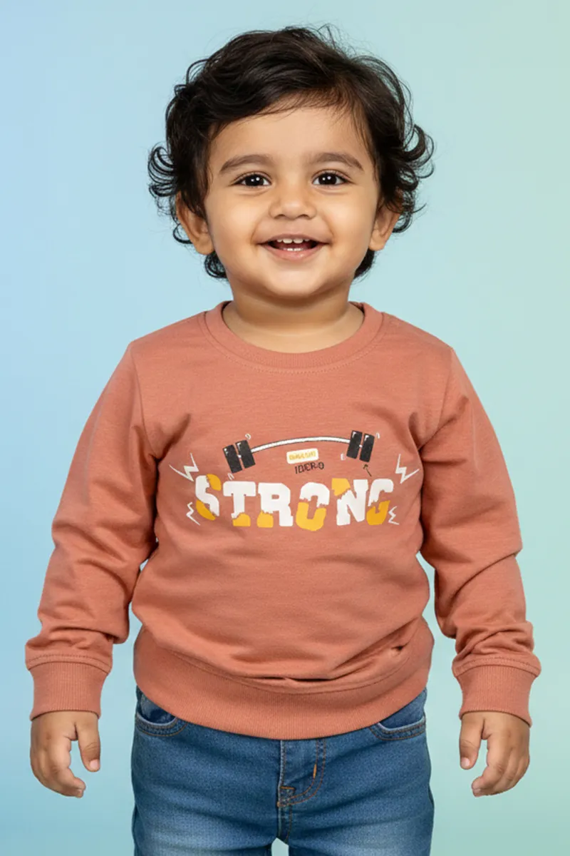 Printed Full-Sleeve T-Shirt for Baby Boys - Light Brown