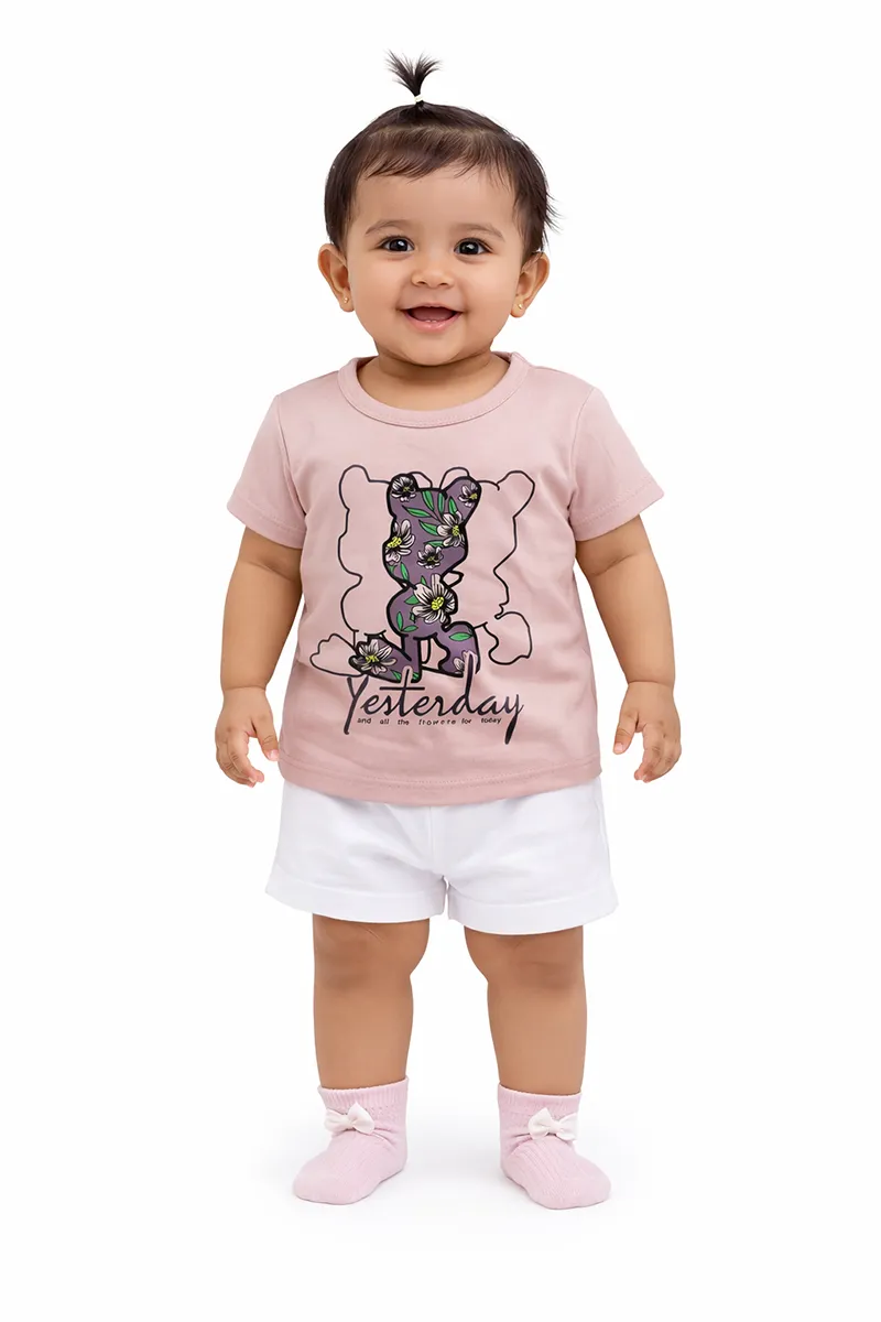 Printed T-Shirt for Baby Girl - Mauve